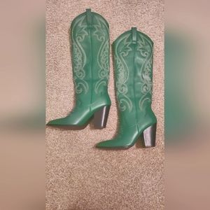 Designer Steve Madden Lasso Knee High Green Western Boots Size 9 1/2